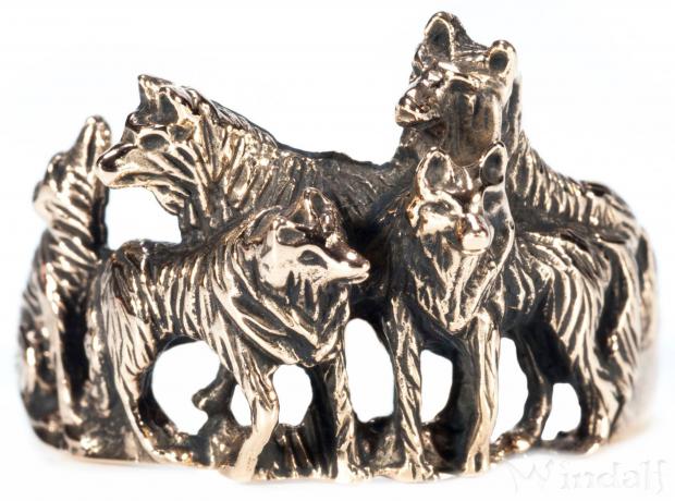 WINDALF Krafttier Wolf-Ring NYMERIA 17 mm Wolfsrudel Schattenwölfe Bronze - Windalf.de