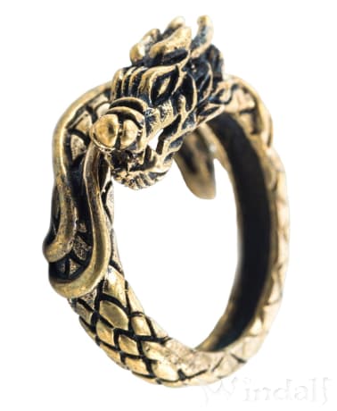 WINDALF Drachen Ring BRAIGH Midgardschlange 12 mm Lokis Drache Offener Ring Bronze - Windalf.de