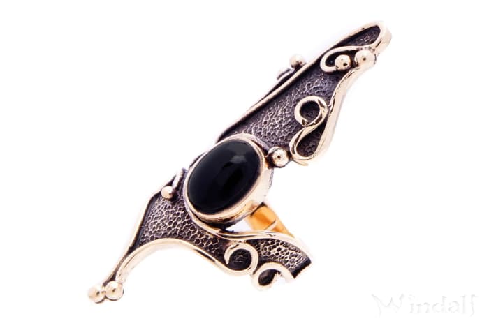 WINDALF Langer Damen Ring ALANIA 45 mm Onyxzauber Gothic Schmuck Bronzering - Windalf.de