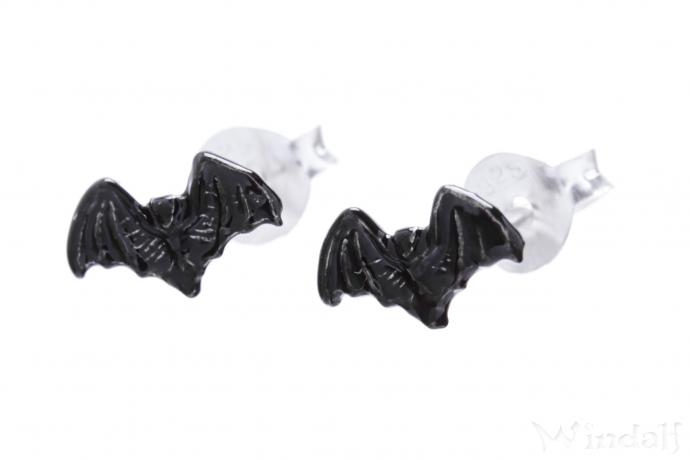 WINDALF Ohrstecker MOONLIGHT 9 mm Schwarze Fledermäuse Gothic Schmuck Silber WINDALF Ohrstecker MOONLIGHT 9 mm Schwarze Fledermäuse Gothic Schmuck Silber - Windalf.de