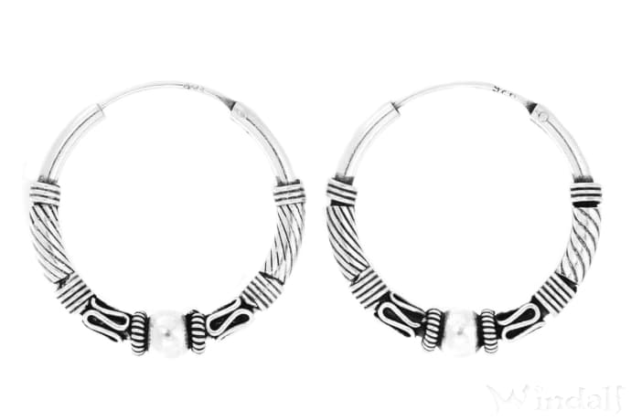WINDALF Creolen NAVINA Ø 27 mm Kugel und Ornamentik Ohrringe Handarbeit Silber - Windalf.de