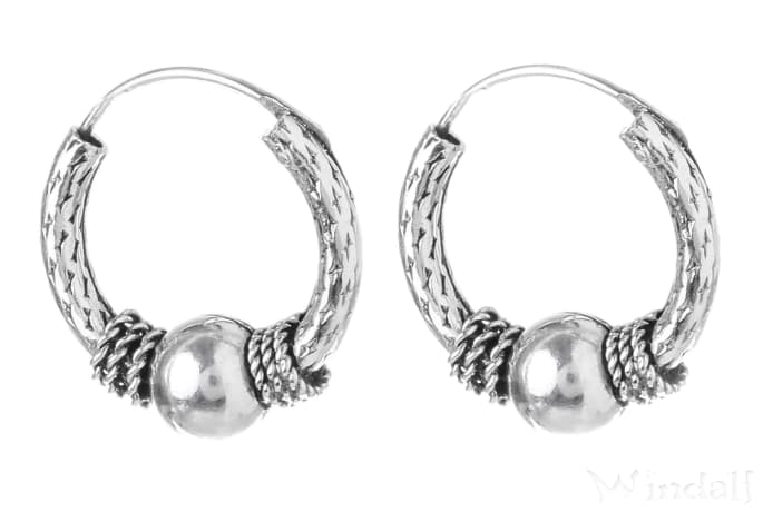 WINDALF Bohemia Schmuck Creolen LUCIAN 14 mm Handarbeit mit großer Silberkugel Silber WINDALF Bohemia Schmuck Creolen LUCIAN 14 mm Handarbeit mit großer Silberkugel Silber - Windalf.de