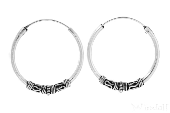 WINDALF Creolen LUZIA 20 mm Zarte Muster Handarbeit Silber - Windalf.de