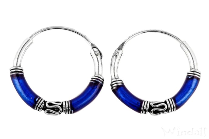 WINDALF Vintage Blaue Schmuck Creolen NINA Ø 15 mm Mäander Muster Silber - Windalf.de