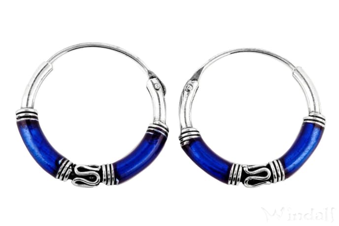 WINDALF Blaue Vintage Schmuck Creolen NINA &Oslash; 15 mm M&auml;ander Muster Silber - Windalf.de