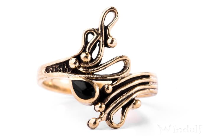 WINDALF Damen Vintage Ring NEMAIN 19 mm Onyx-Schmuck Bronze - Windalf.de