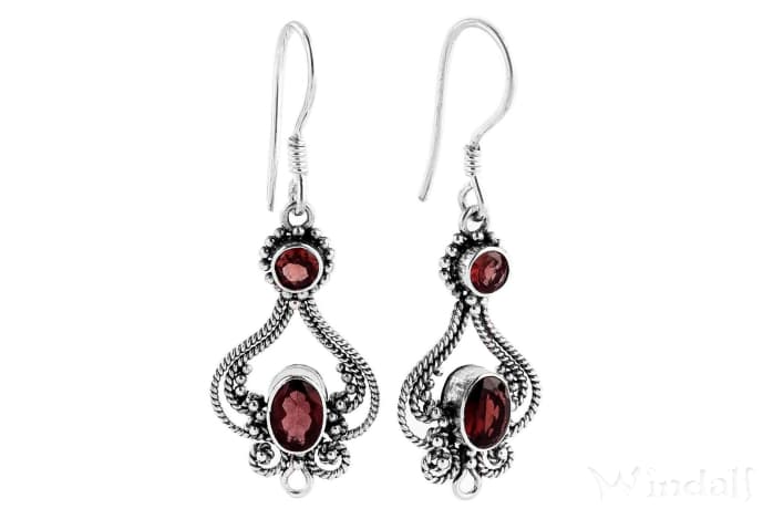 WINDALF Mittelalter Damen Ohrhänger MEDUNA 4 cm Echter Granat Trachtenschmuck Handarbeit Silber - Windalf.de