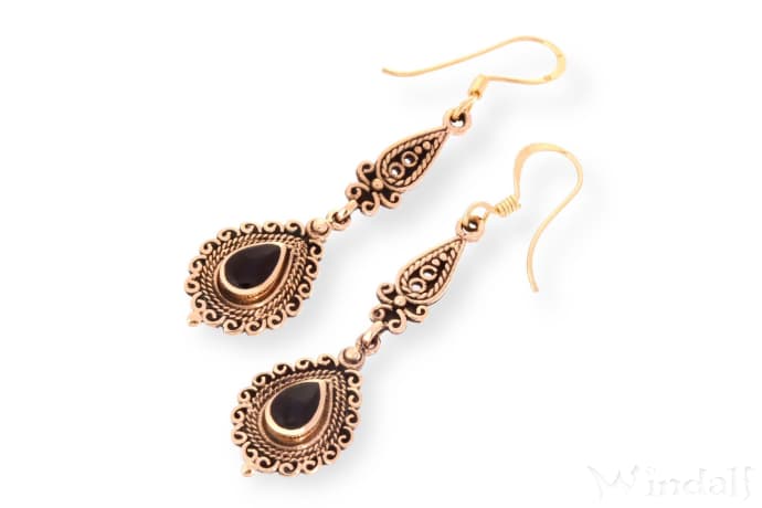 WINDALF Damen Ohrschmuck NOX REGIS 5.4 cm Onyx Ohrringe Bronze - Windalf.de