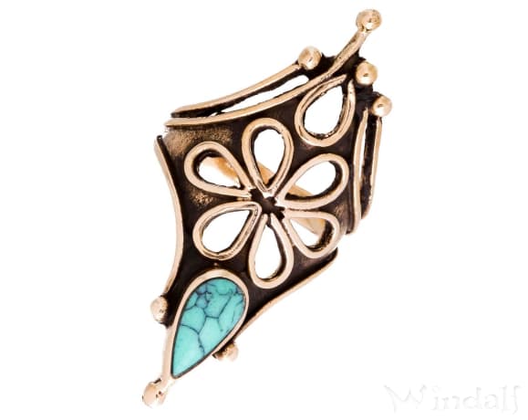 WINDALF Langer Damen Ring LUZY 40 mm Bohemian Türkis-Schmuck Bronze - Windalf.de