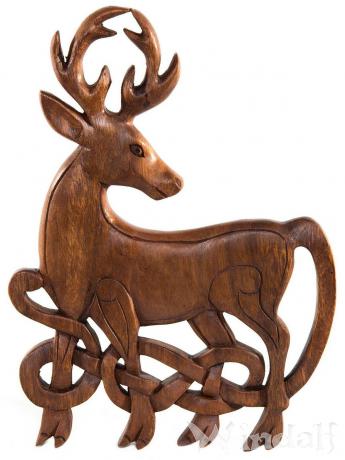 WINDALF Celtic Wandbild KELTISCHER HIRSCH 26 cm Rechts schauend Handarbeit Holz - Windalf.de