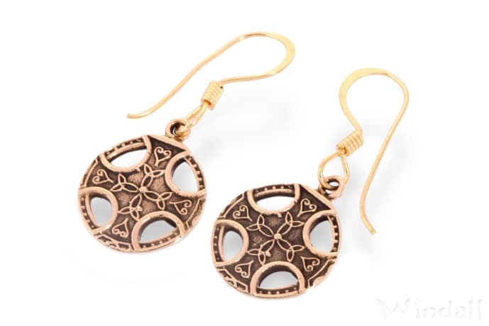 WINDALF Ohrhänger ASKA Ø 1.4 cm Keltisches Kreuz Bronze - Windalf.de