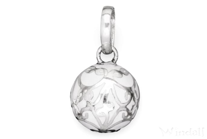 WINDALF Schmuck Anh&auml;nger ARIANA &Oslash; 1.2 cm Wei&szlig;e Klangkugel Zarte Ornamente Silber - Windalf.de