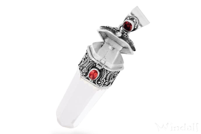 WINDALF Schmuck Anhänger ARKENSTEIHN 6 cm Bergkristall mit Granatsteinen Silber - Windalf.de