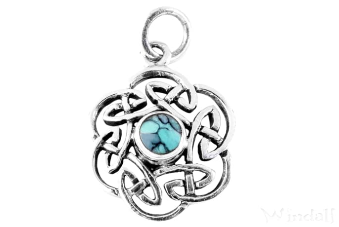 WINDALF Celtic Glücks-Amulett  NUADA Ø 1.6 cm Keltischer Knoten mit Türkis Silber WINDALF Celtic Glücks-Amulett  NUADA Ø 1.6 cm Keltischer Knoten mit Türkis Silber - Windalf.de