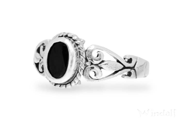WINDALF Zarter Bohemia Damen Ring ARIA 9 mm Schwarzer Stein Fairy Ornamente Silber - Windalf.de