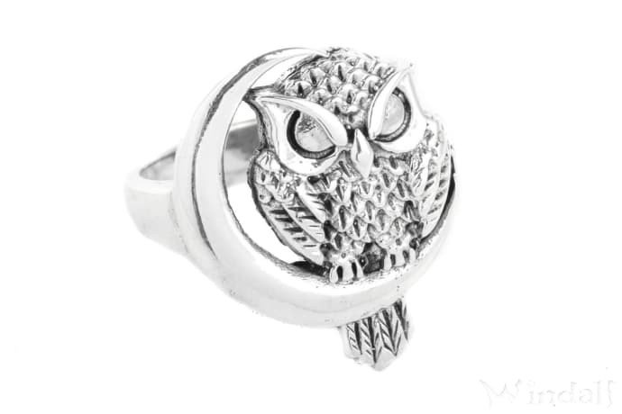 WINDALF Bohemia Eulen Ring AMICA 20 mm Magic Mondsichel Glücksring Silberring - Windalf.de