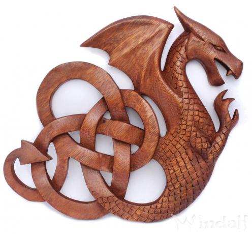 WINDALF Deko Keltischer Drache DARIAN 25 cm Wand-Deko Ornament Rechts schauend Handarbeit aus Holz - Windalf.de
