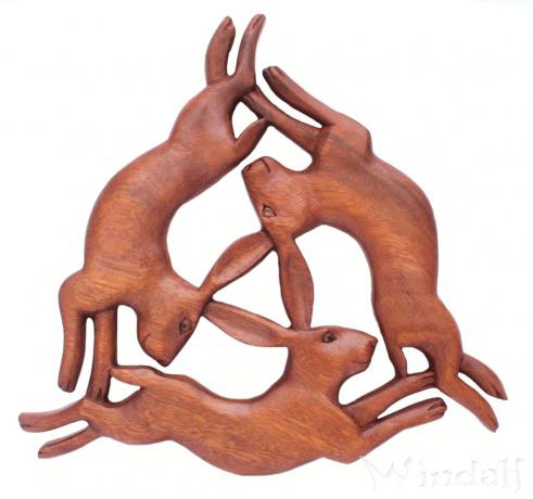 WINDALF Celtic Wandrelief FREYAS HASEN 31 cm Triskele Fruchtbarkeits Wandrelief Handarbeit Holz - Windalf.de