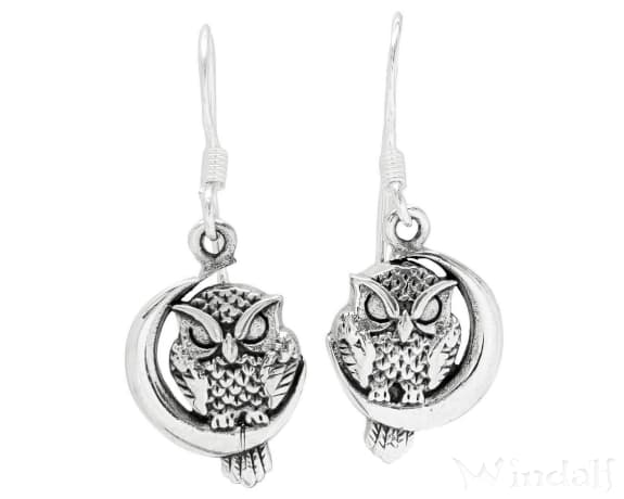 WINDALF Glücks Damen Eulen Ohrhänger AMICA 3.4 cm Eulenschmuck mit Mondsichel Silber WINDALF Glücks Damen Eulen Ohrhänger AMICA 3.4 cm Eulenschmuck mit Mondsichel Silber - Windalf.de