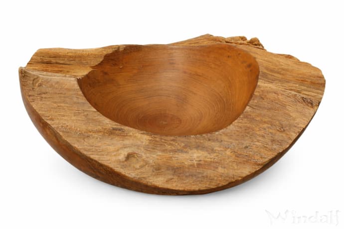 WINDALF Rustikale Holzschale TINA &Oslash; 22 cm Gem&uuml;seschale Tiefe Schale Handarbeit aus Teakholz - Windalf.de