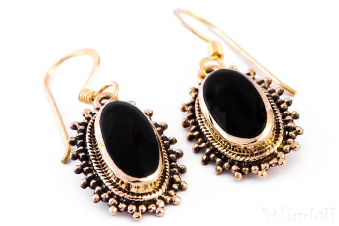 WINDALF Ohrhänger MINAH 3.4 cm Onyx Römer-Schmuck Bronze - Windalf.de