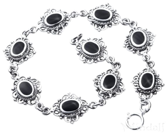 WINDALF Gothic Damen Armkette MEDIEVALE 19 cm Mittelalter Armschmuck mit schwarzem Onyx Freundschaftsband Silber - Windalf.de