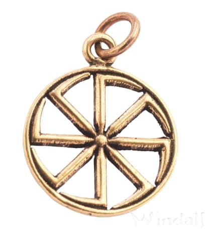 WINDALF Schmuck Anhänger KOLOVRAT 2.7 cm Kleines Glücksrad Bronze - Windalf.de
