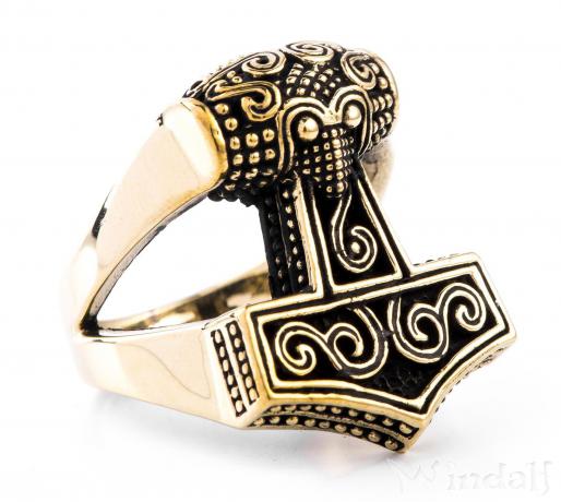 WINDALF Wikinger Statement Ring THYR 20 mm Thorshammer Vikings Schmuck Bronze - Windalf.de