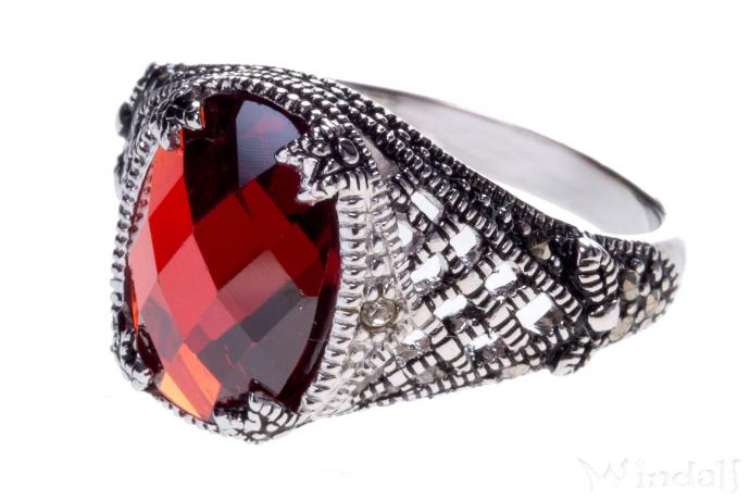 WINDALF Damen Ring ARIAN 13 mm Roter Granat Rhodiniert Silber - Windalf.de