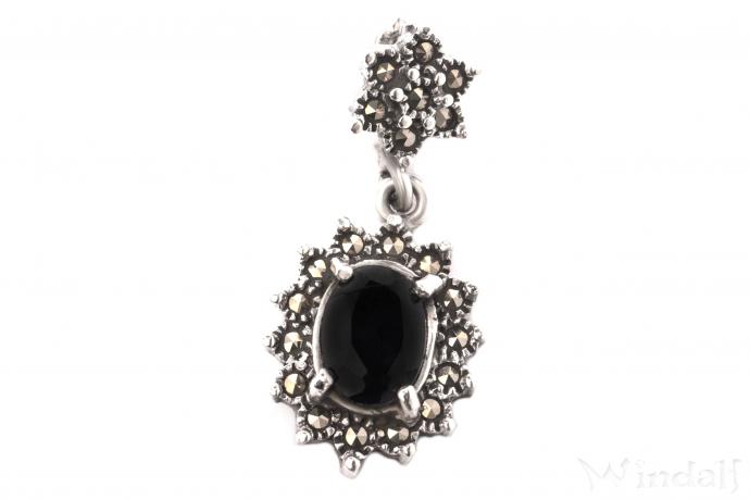WINDALF Gothic Schmuck Anhänger AMINA 2.6 cm Schwarzer Stein Vintage Silber WINDALF Gothic Schmuck Anhänger AMINA 2.6 cm Schwarzer Stein Vintage Silber - Windalf.de