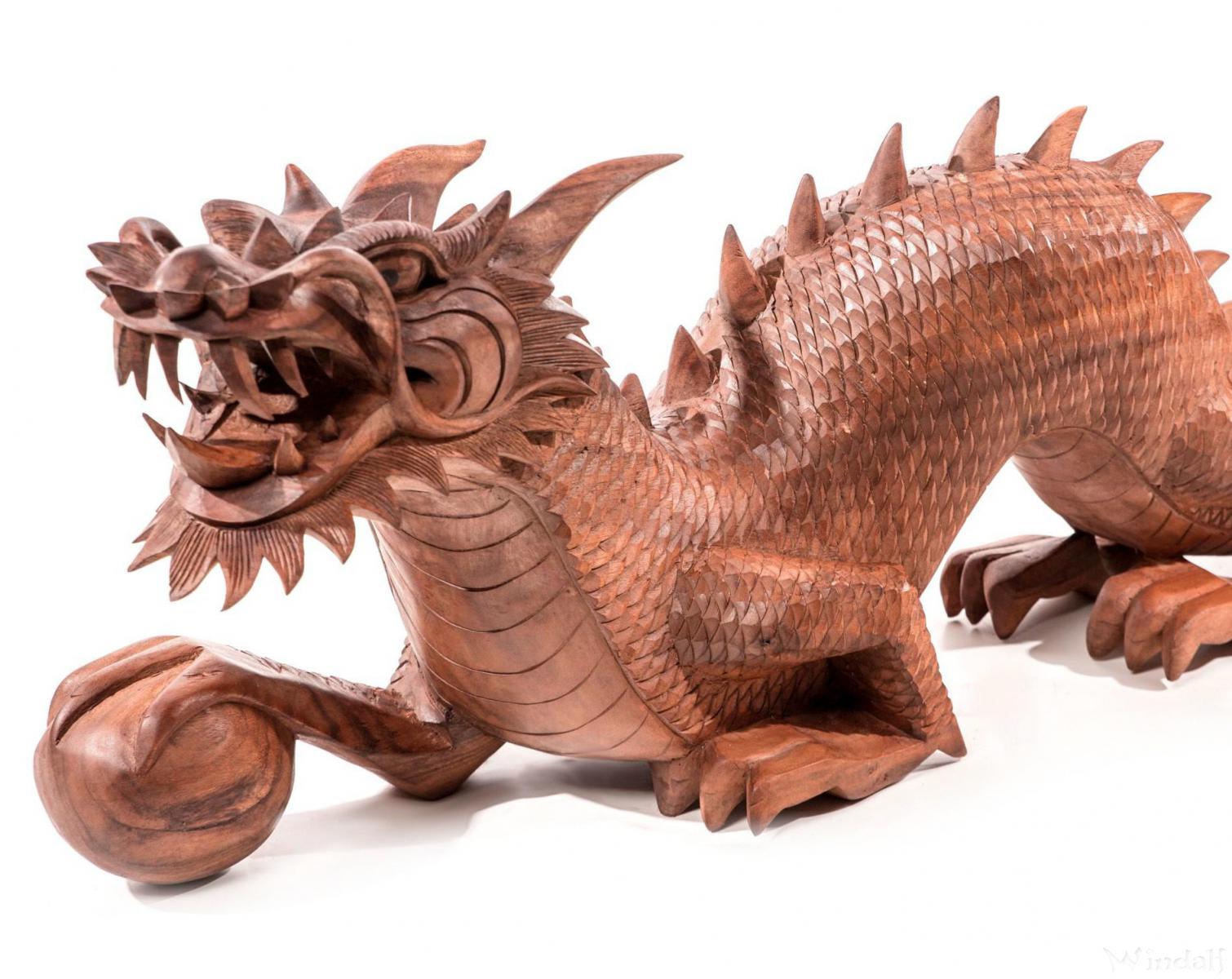 WINDALF Großer Rustikaler Drache EROICA 100 cm Mit Zauberkugel