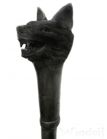 WINDALF Schwarzer Wanderstab FREKI 130 cm Wotans Wolf Handarbeit aus Holz - Windalf.de