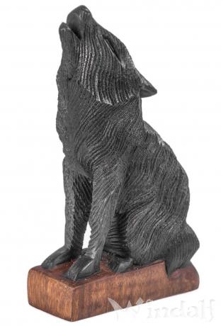 WINDALF Kleine Wolfs Holzfigur GERI 20 cm Schwarze Wolfsfigur Dekoration Handarbeit aus Holz - Windalf.de