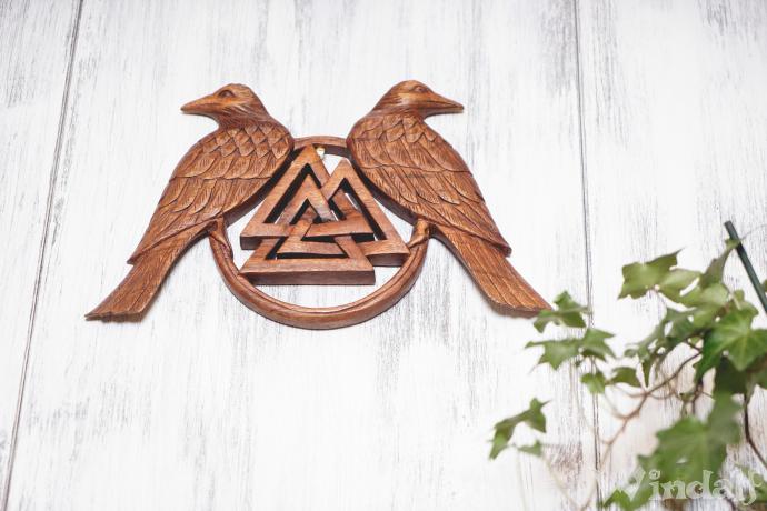 WINDALF Wikinger Deko Wotans Knoten HUGIN & MUNIN 22 cm Valknut mit