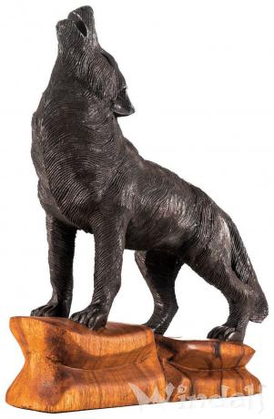 WINDALF Schwarze Holzfigur DASAN 39 cm Großer schwarzer Wolf Handarbeit aus Holz - Windalf.de