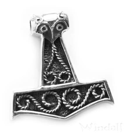 WINDALF Großer Schmuck Anhänger THORKAN 3.5 cm Wikinger Thorshammer Silber - Windalf.de