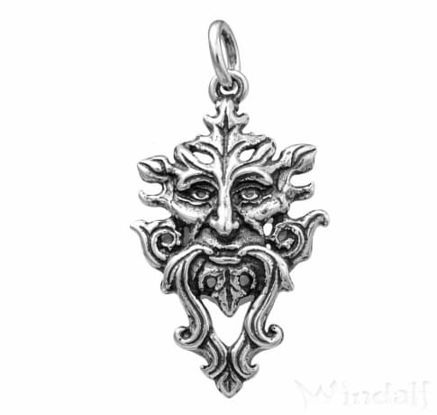 WINDALF Irischer Kelten Schmuck Anh&auml;nger GREEN MAN 4 cm Der Gr&uuml;ne Mann Silber - Windalf.de