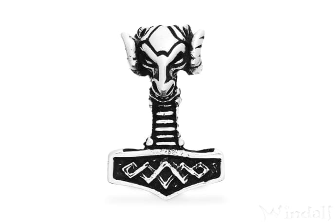 WINDALF Vikings Schmuck Anhänger VAERET 3.2 cm Thorshammer & Widderkopf Silber WINDALF Vikings Schmuck Anhänger VAERET 3.2 cm Thorshammer & Widderkopf Silber - Windalf.de