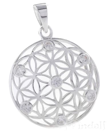 WINDALF Harmony Schmuck Anhänger LOREEN Ø 2.7 cm Blume des Lebens Mit weißen Steinen Silber - Windalf.de