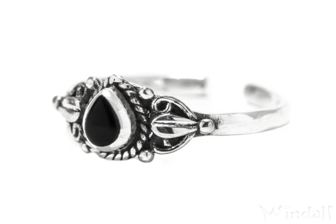 WINDALF Vintage Damen Zehenring MEDY 6 mm Schwarzer Onyx Bohemia Schmuck Silber - Windalf.de