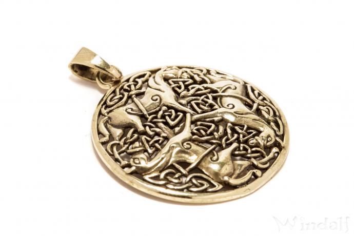 WINDALF Keltischer Schmuck Anhänger CULAN Ø 3.2 cm Pferde & Keltische Knoten Bronze - Windalf.de