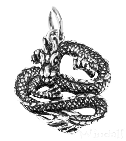 WINDALF Kelten Schmuck Anhänger DUCA 3 cm Drachen-Amulett Silber - Windalf.de