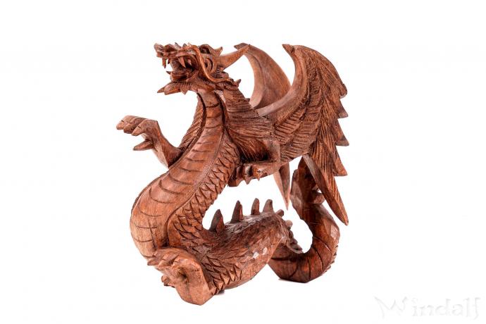 Holz Deko Drache ~ RATNI ~ h: 18 cm - Drachenfigur - Handgearbeitet aus