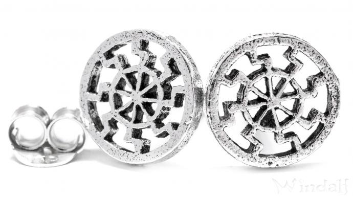 WINDALF Wikinger Ohrstecker RONAR 8 mm Sonnenrad mit 8 Speichen Vintage Silber - Windalf.de