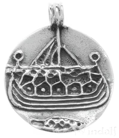 WINDALF Vikings Schmuck Anhänger SÖRVI 2.8 cm Schiffsmünze Wikinger-Schiff Silber - Windalf.de