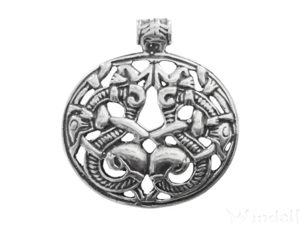 WINDALF Wikinger Schmuck Anhänger RICAR 3.8 cm Zwei Drachen Silber - Windalf.de