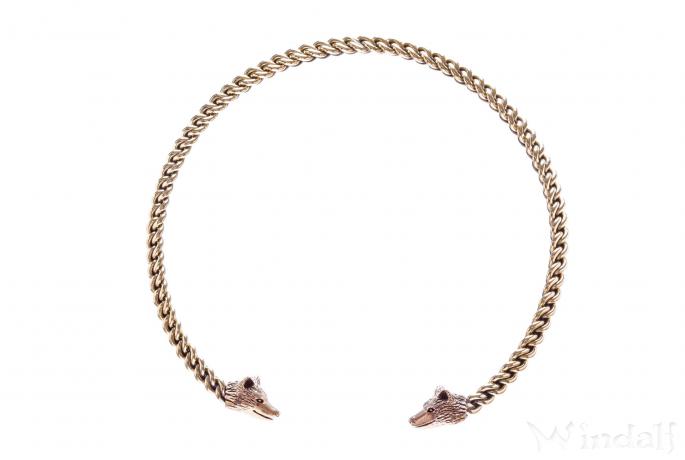 WINDALF Damen Torques TYRA Ø 12.5 cm Halsreif Viking Style Wolfsschmuck Handarbeit Bronze - Windalf.de