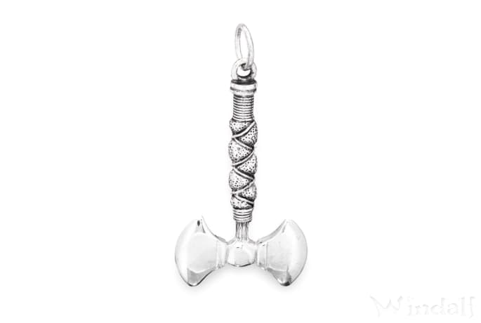WINDALF Vikings Schmuck Anh&auml;nger BILDUR 4.2 cm Wikinger Doppelaxt Silber - Windalf.de