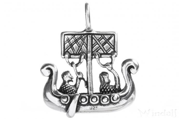 WINDALF Vikings Schmuck Anhänger TURID 2.8 cm Wikingerboot Silber - Windalf.de