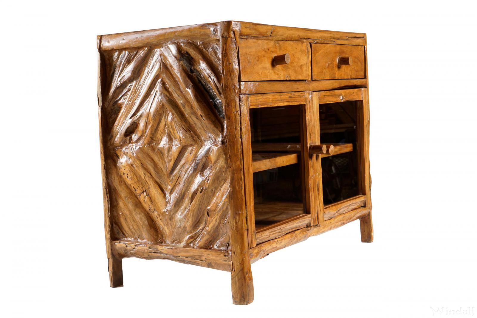 WINDALF Handmade Holz-Kommode 2 Türen mit Glas & 2 Schüben HAMFAST 95